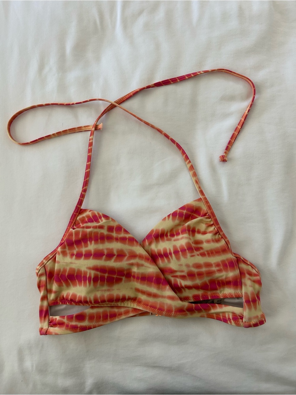 PINK Victoria's Secret Red & Orange Tie-Dye Halter Bikini Top
